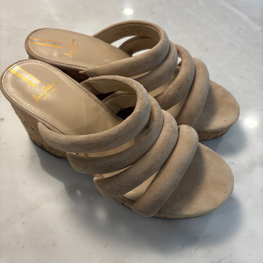 Sam Edelman New York Suede Leather Beige Slip On Formal Heels Women's Size 7.5